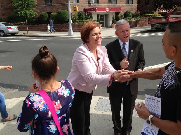 Democratic mayoral hopeful Christine Quinn campaigns in Queens 