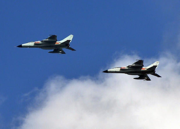 Chinese People's Liberation Army (PLA) fighter jets leaving their base in Shanghai