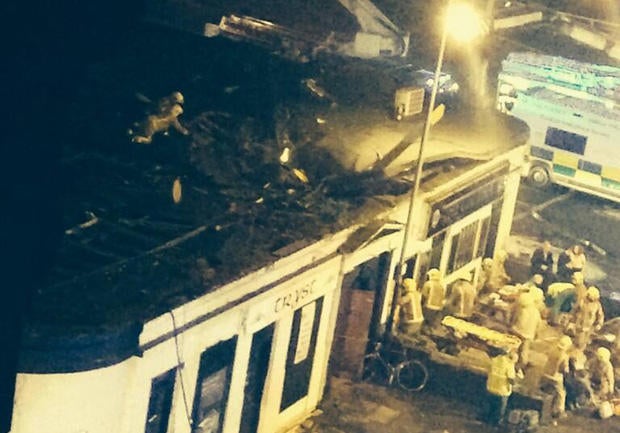 The scene of a helicopter crash at a pub in Glasgow, Scotland, Nov. 29, 2013.