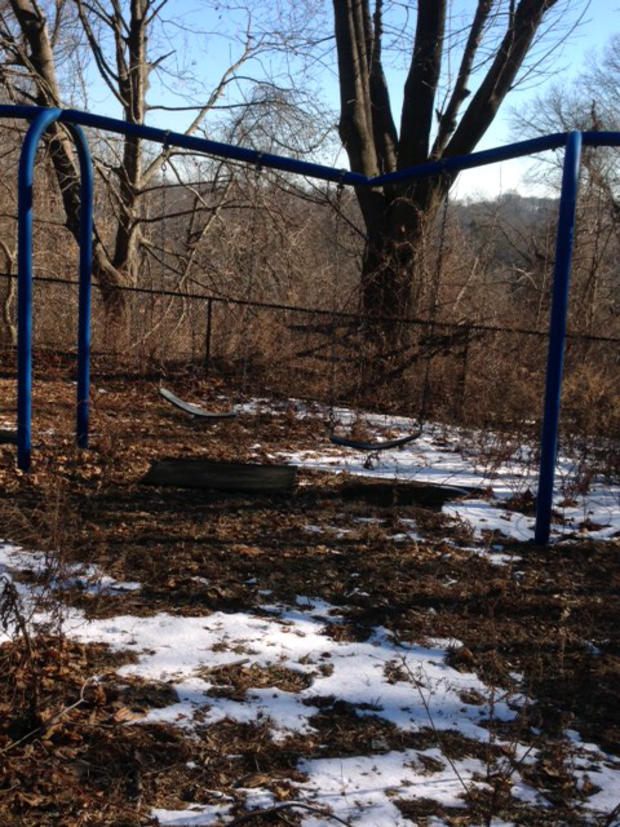 Damaged playground equipment at New York School for the Deaf in White Plains 