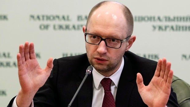 Ukraine's new prime minister, Arseny Yatsenyuk, speaks during a news conference in Kiev, Ukraine, Feb. 28, 2014.