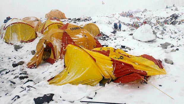 This photo provided by Azim Afif shows the scene after an avalanche triggered by a massive earthquake swept across Everest Base Camp, Nepal, April 25, 2015.