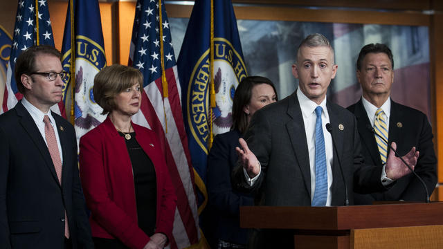 Chairman Trey Gowdy, R-South Carolina, and other members of the House Select Committee on Benghazi speak to reporters at a press conference on the findings of former Secretary of State Hillary Clinton's personal emails at the U.S. Capitol March 3, 2015 in 