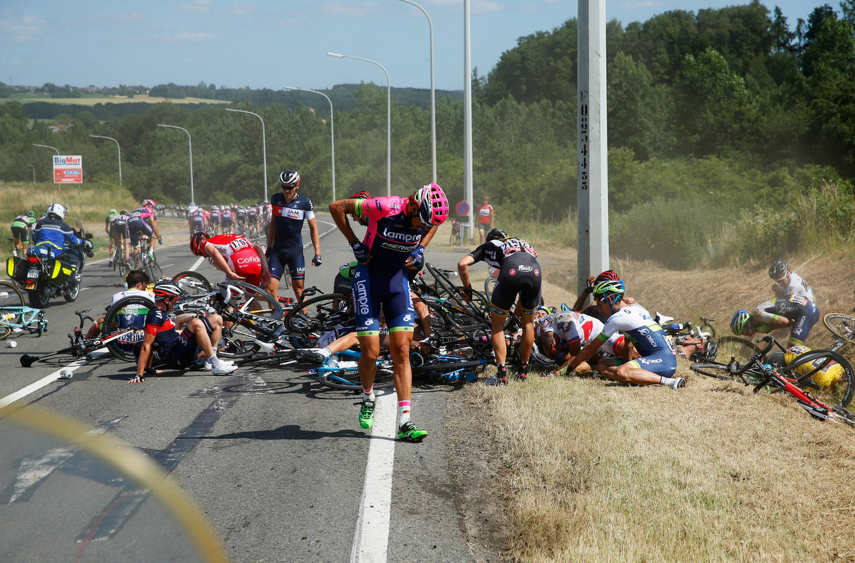 Massive crash at Tour de France leaves 20 riders on ground CBS News