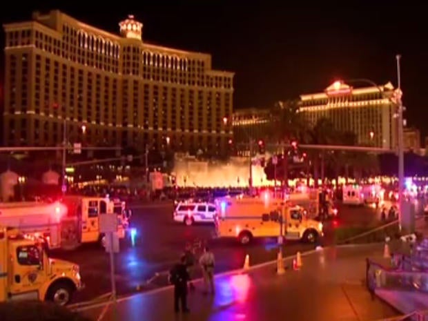 Emergency vehicles on Las Vegas Strip after hit-and-run driver rammed into dozens of pedestrians on December 20, 2015
