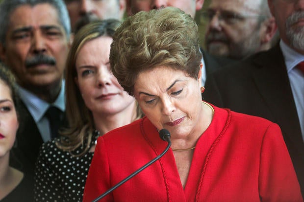 Impeached President Dilma Rousseff delivers her farewell address in Alvorado Palace on Aug. 31, 2016, in Brasilia, Brazil.