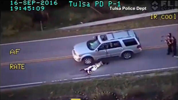 A still image captured from an aerial video from the Tulsa Police Department shows Terence Crutcher after being shot during a police shooting incident in Tulsa, Oklahoma, on Sept. 16, 2016.