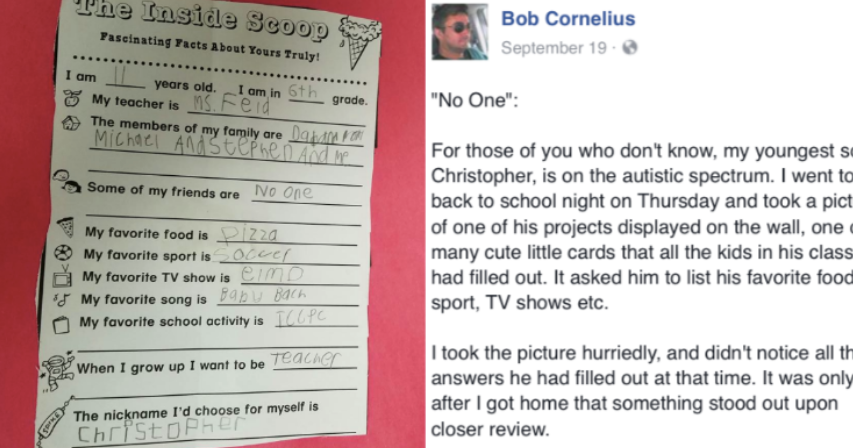 N J Dad Heartbroken To Find This Answer On Autistic Son S Class Project Cbs News