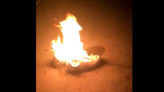 burning new balance shoes