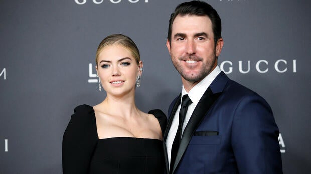 Model Kate Upton and Major League Baseball pitcher Justin Verlander pose at the Los Angeles County Museum of Art Art+Film Gala in Los Angeles Oct. 29, 2016.