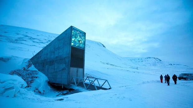 A general view of the entrance of the Svalbard Global Seed Vault outside Longyearbyen on Spitsbergen, Norway, on Feb. 29, 2016.