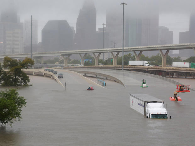 Submerged freeways from the effects of Hurricane Harvey are seen during widespread flooding in Houston 