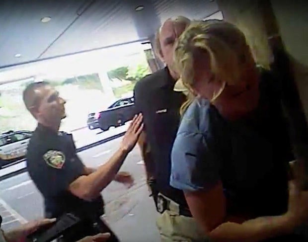 Nurse Alex Wubbels is seen during an incident at University of Utah Hospital in Salt Lake City in this still photo taken from police body-worn camera video taken July 26, 2017, and provided Sept. 1, 2017.