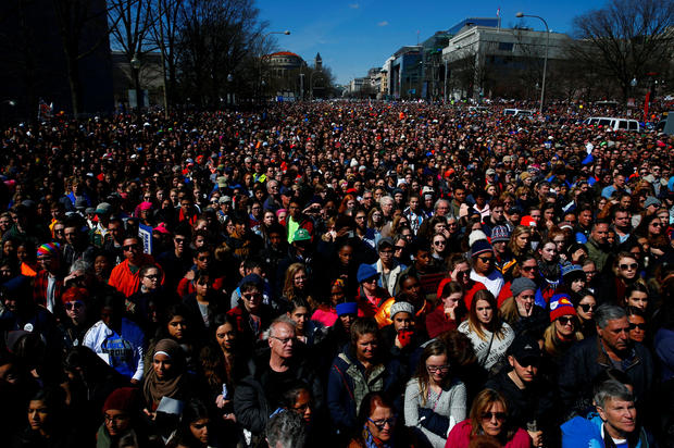 Attendees are seen as students and gun control advocates hold the "March for Our Lives" event demanding gun control after recent school shootings at a rally in Washington 