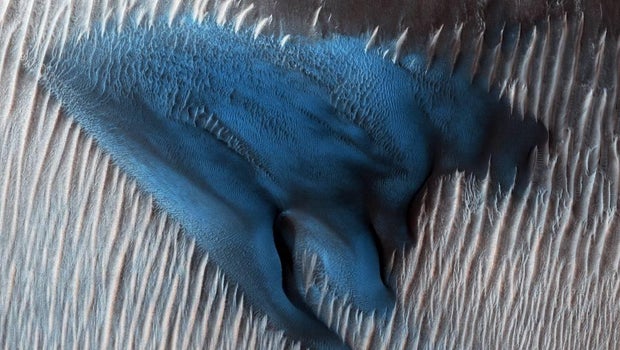 NASA shares photo of blue sand dune on Mars