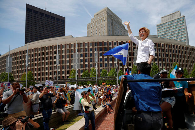 U.S. Senator Elizabeth Warren (D-MA) speaks during the "Families Belong Together" rally in Boston 