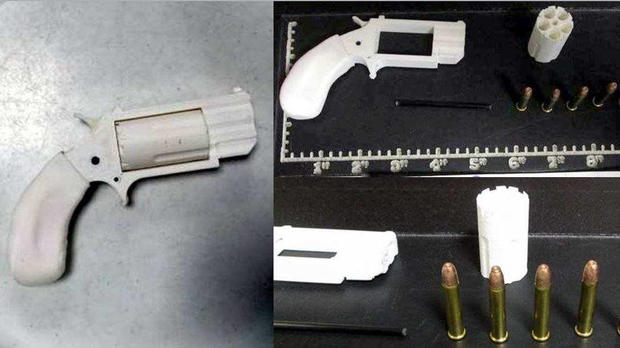 A 3D-printed gun and rounds of ammunition found at a security checkpoint at Nevada's Reno-Tahoe International Airport on Aug. 4, 2016, are seen in an image provided by the TSA. 