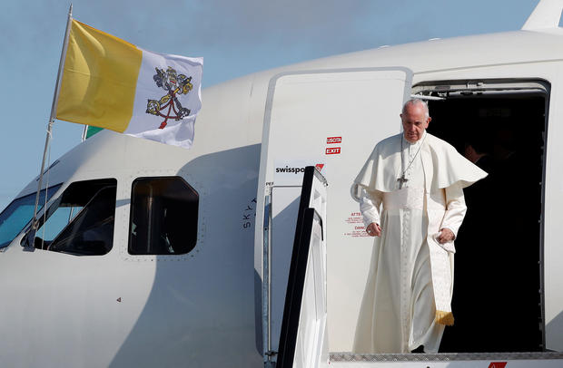 Pope Francis arrives at Dublin International Airport, at the start of his two-day visit to Ireland 