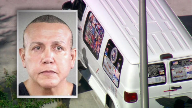 Cesar Sayoc and the van seized by investigators in Plantation, Florida. (SOURCE: CBS News) 