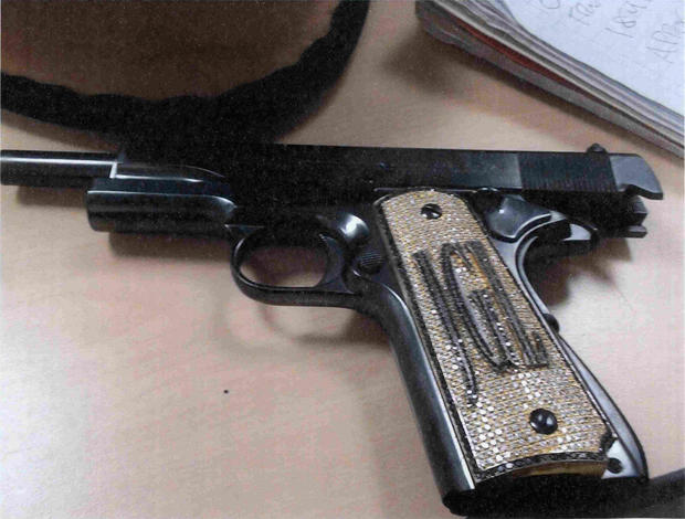 A diamond-encrusted pistol that government witness Jesus Zambada said belonged to the accused Mexican drug lord Joaquin "El Chapo" Guzman 