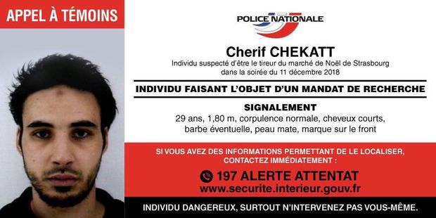 French Police post call for witnesses for Strasbourg-bon Cherif Chekatt the day after a gun attack in Strasbourg 