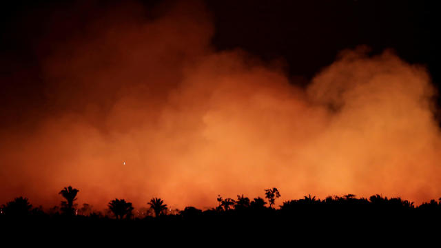 Fire in an area of the Amazon rainforest near Humaita, Brazil