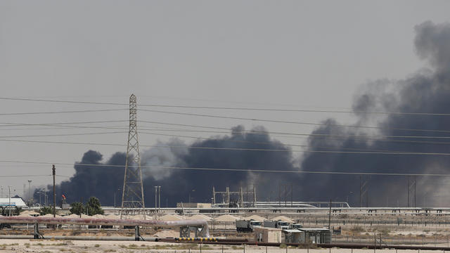 FILE PHOTO: Smoke is seen following a fire at Aramco facility in the eastern city of Abqaiq 