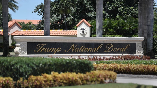 A Trump National Doral sign is seen at the golf resort owned by President Trump's company on August 27, 2019, in Doral, Florida.