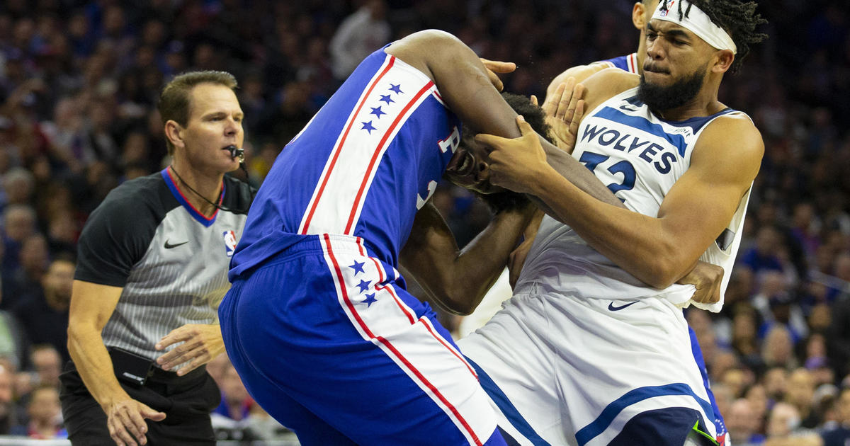 Embiid Kat Fight Philadelphia 76ers Joel Embiid And Minnesota Timberwolves Karl Anthony Towns Suspended 2 Games After Fight Cbs News