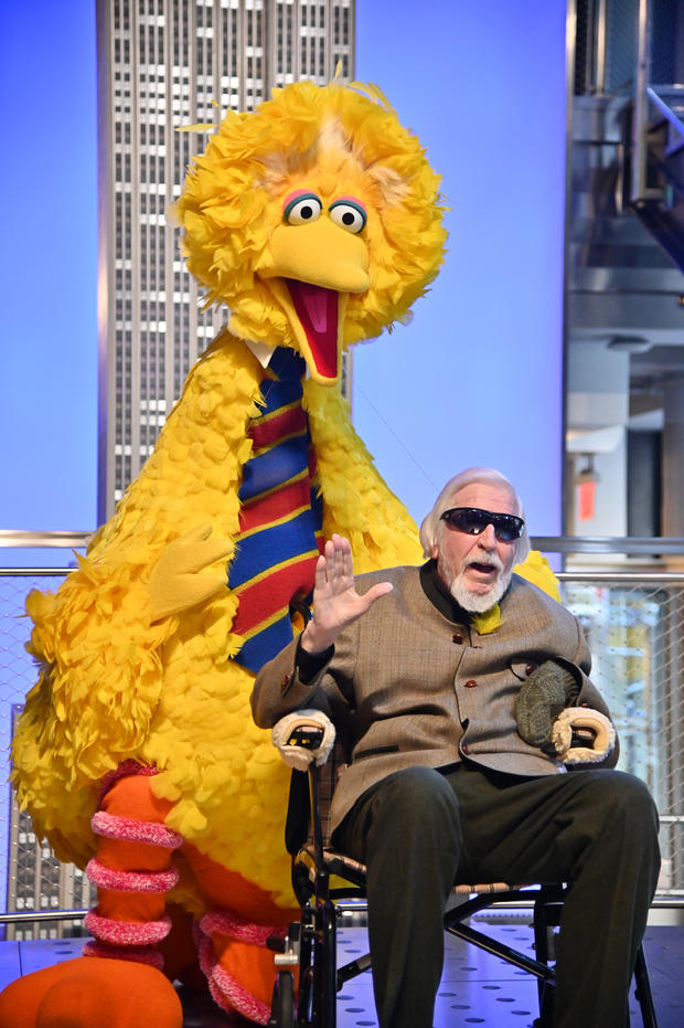 Sesame Street's Big Bird And Puppeteer Caroll Spinney Light The Empire State Building 