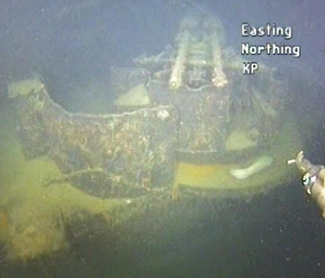 An element of sunken German WWII warship cruiser "Karlsruhe" that had been observed 13 nautical miles from Kristiansand 