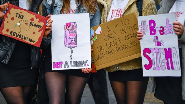 Rally Outside Parliament To Support Free Provision Of Period Products In Scotland