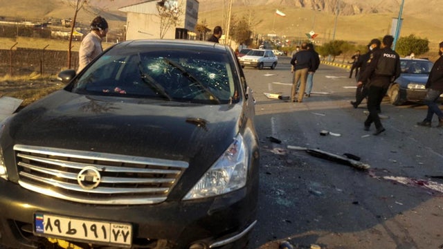 A photo released by the semi-official Fars News Agency shows the scene where Mohsen Fakhrizadeh was killed in Absard, a small city just east of the capital, Tehran, Iran, on November 27, 2020. 