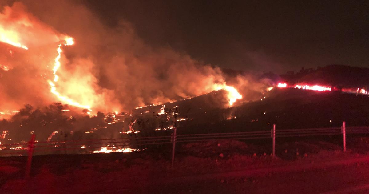 A forest fire starts at the base of the Marine Corps at Camp Pendleton in Southern California