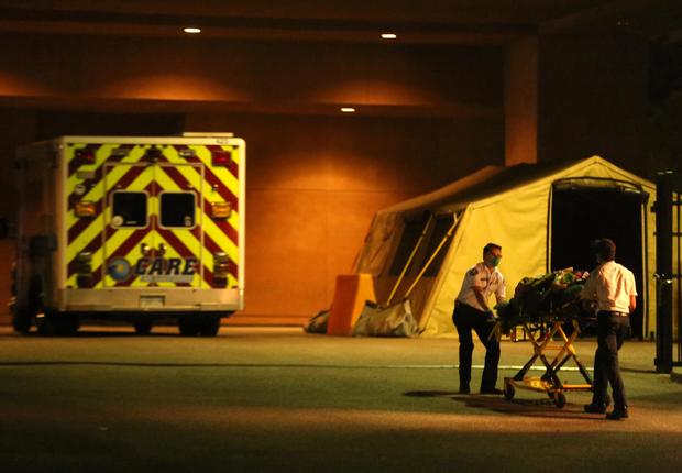 Paramedics bring patients toi White Memorial Hospital - during the Coronavirus pandemic 