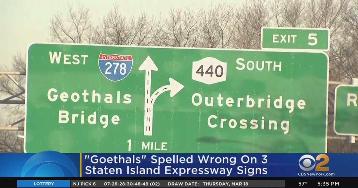 Goethals Bridge Signs Misspelled On Staten Island Expressway - CBS New York