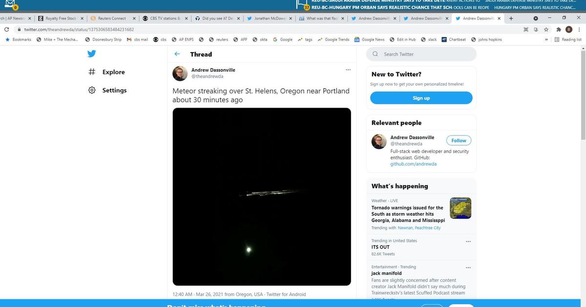 Apparent rocket debris lights up night sky over Pacific Northwest