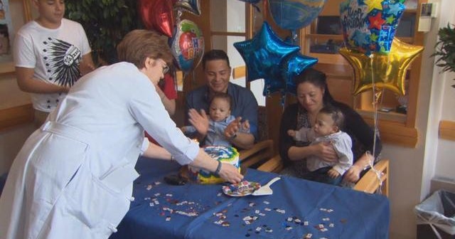 Rare twins born 24 days apart celebrate first birthday
