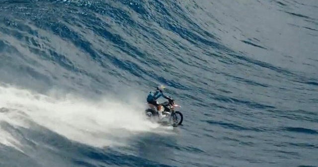 Stuntman equips bike to ride waves