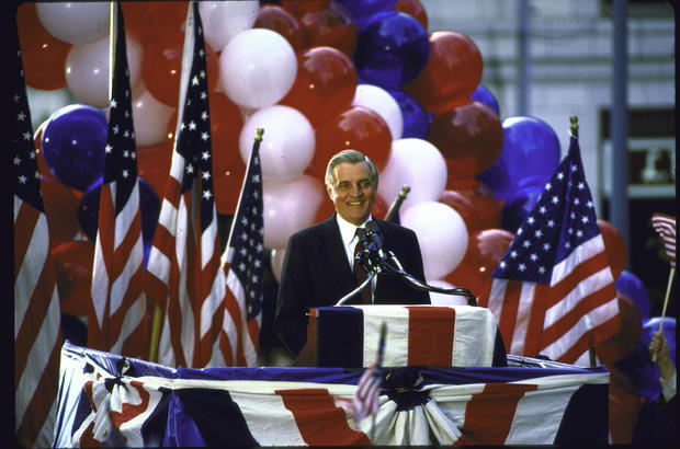 Walter F. Mondale speaking at a campaign rally 