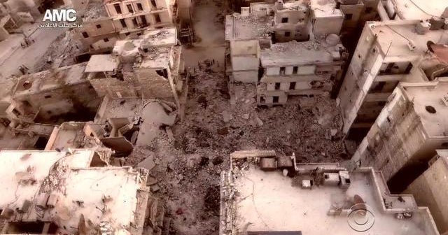 Syrian and Russian airstrikes flattening Aleppo