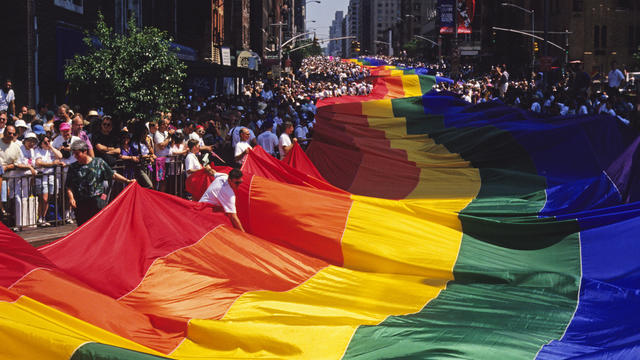 USA - Gay/Lesbian - Rainbow Flag at Pride Parade in New York 