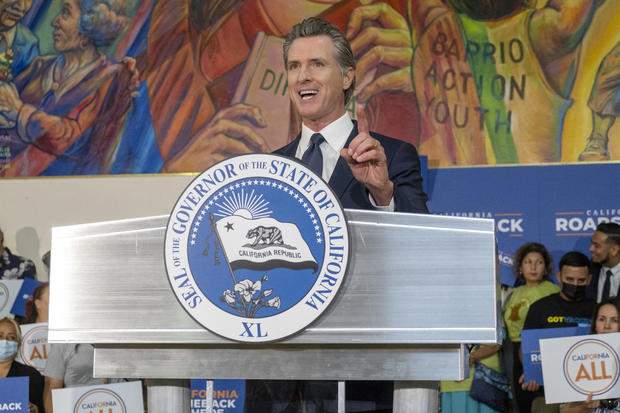 California Governor Gavin Newsom holds rally in Los Angeles 