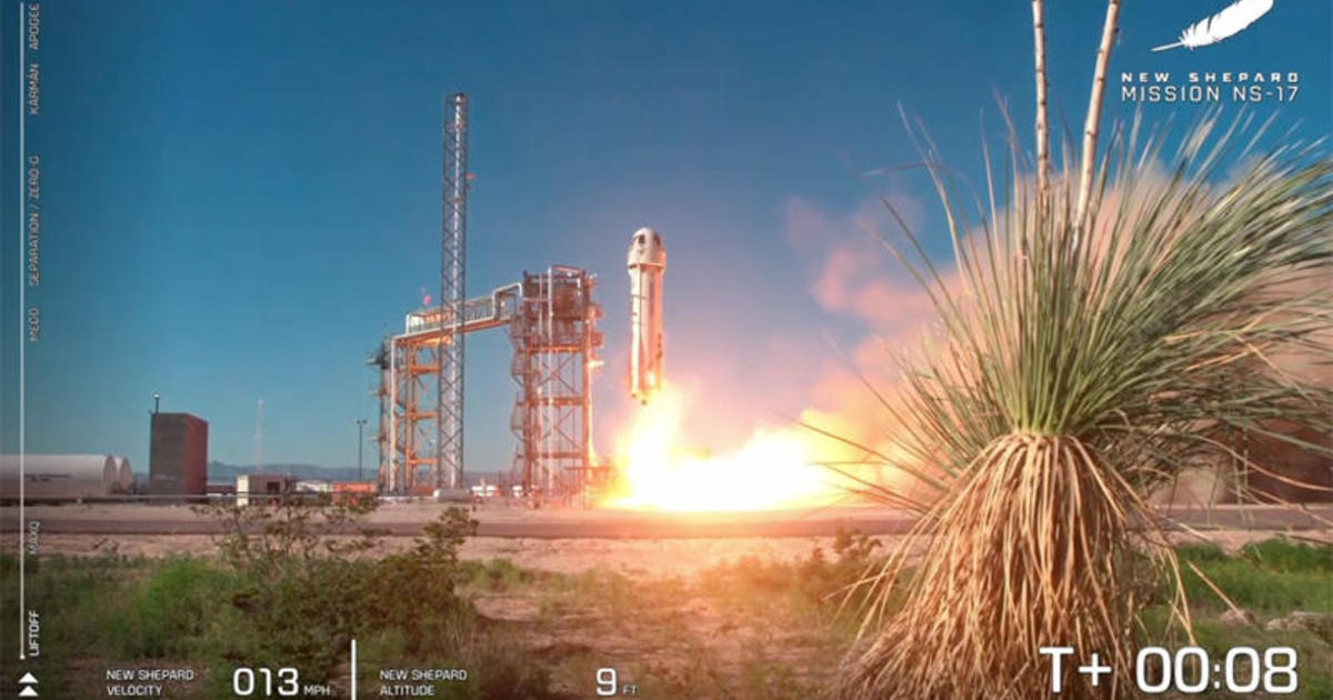 Blue Origin launches research payloads and artwork into space on 17th suborbital flight