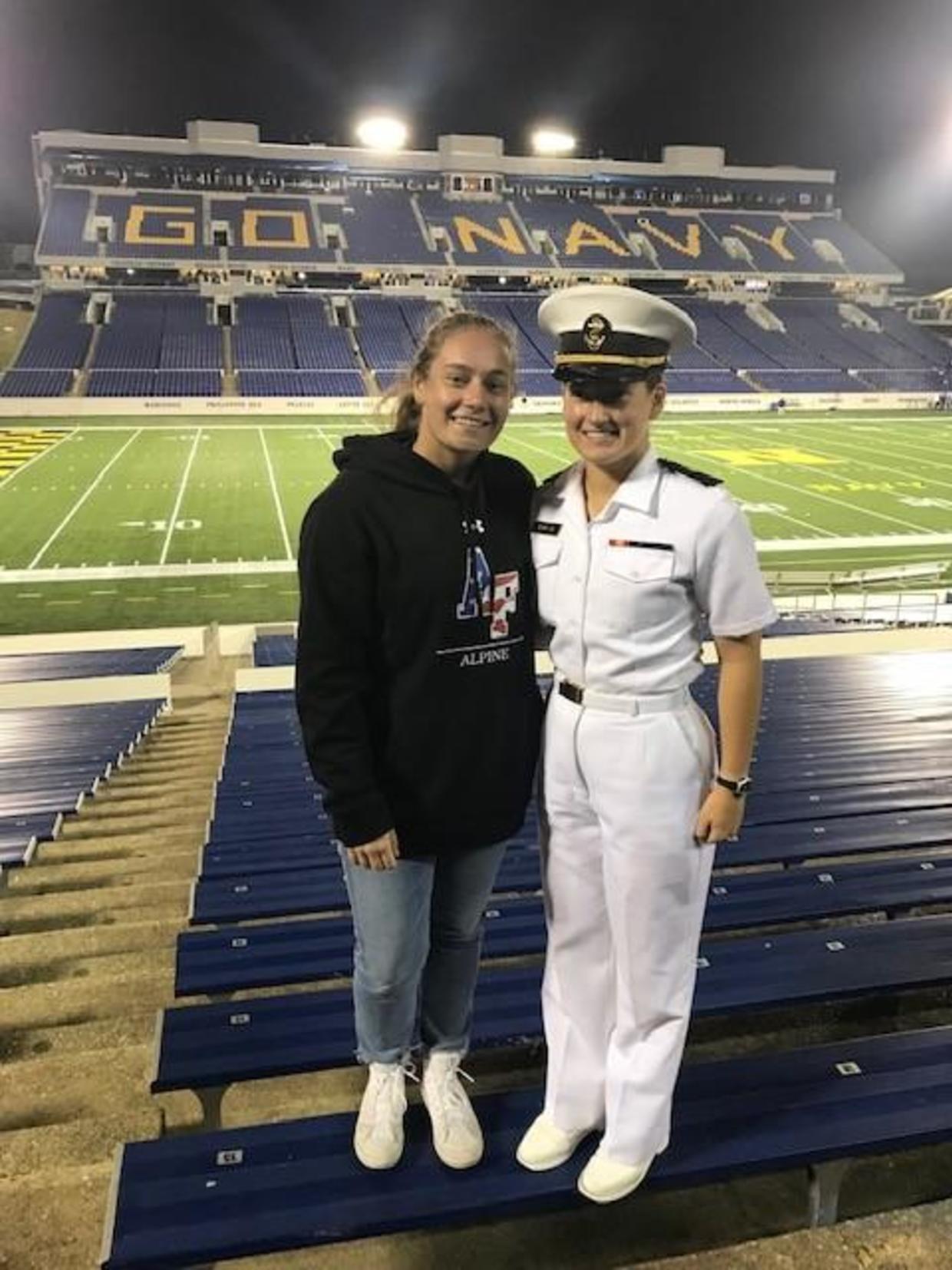 <em>Hanna (left) and Heather (right) after the 2019 Air Force-Navy football game (Born Family photo)</em>