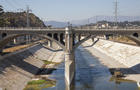 Bridge over urban aqueduct of Los Angeles River, Los Angeles, California, United States 