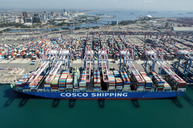 Containers Piled At Port Of Los Angeles 