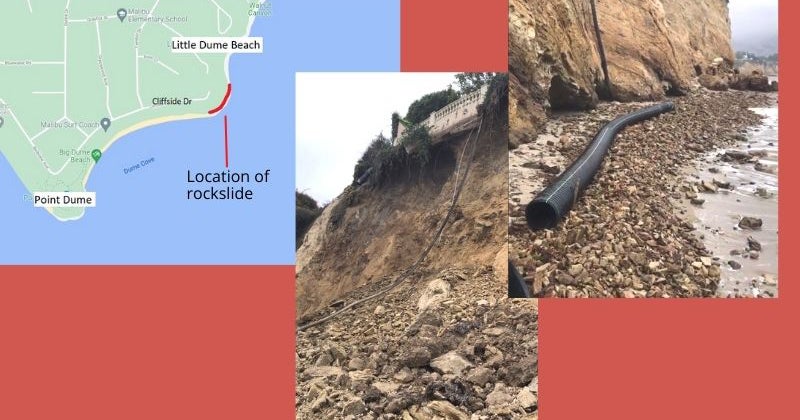 Large Rockslide Undermines Cliff Along Little Dume Beach In Malibu