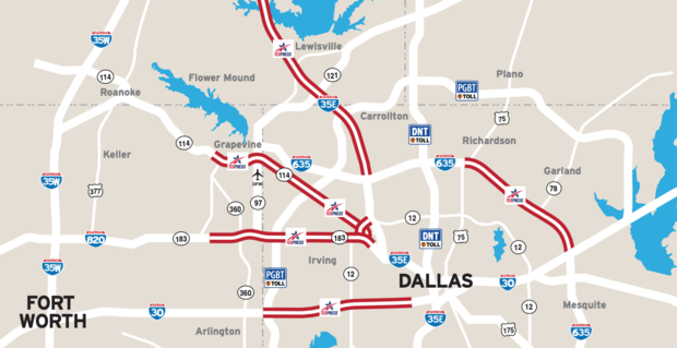 Veteran Toll Discount Map for DFW 