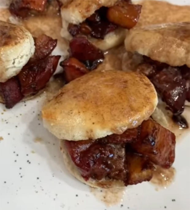 Recipe Tabitha Brown's Vegan Fried Peaches and Biscuits CBS News